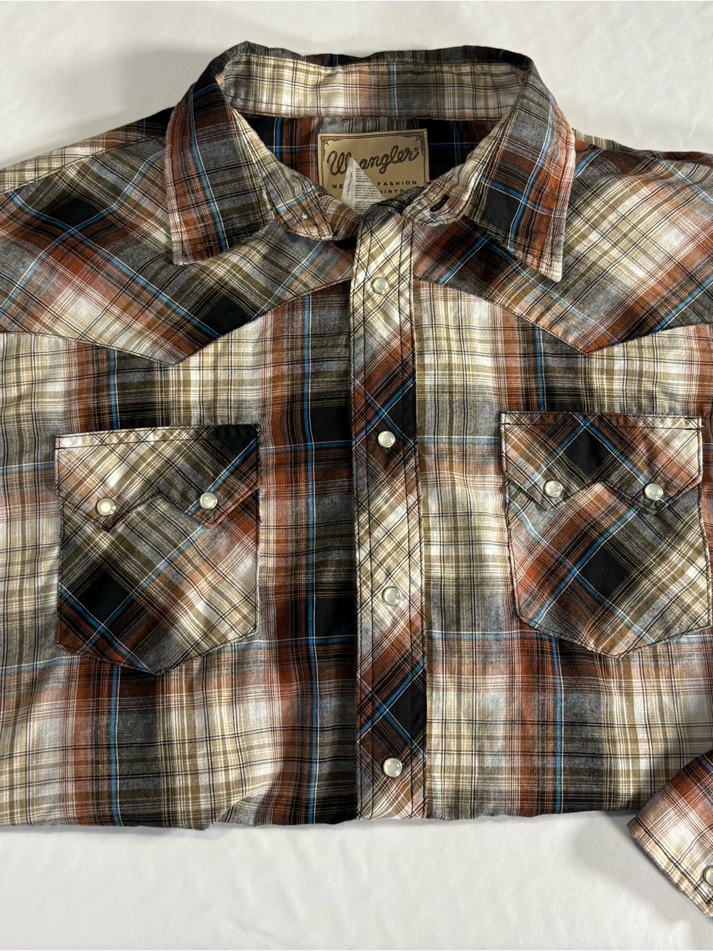 Wrangler Men's Brown Plaid Western Shirt - Casual Button-Up 2XL